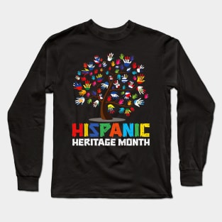 Hispanic Heritage Month Flags - Hand Flag Tree Roots Latino Long Sleeve T-Shirt